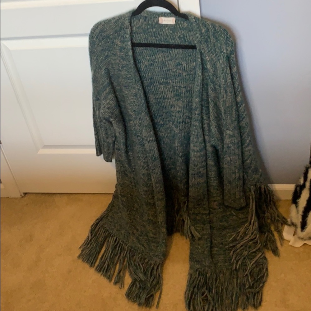 Teal fringe cardigan